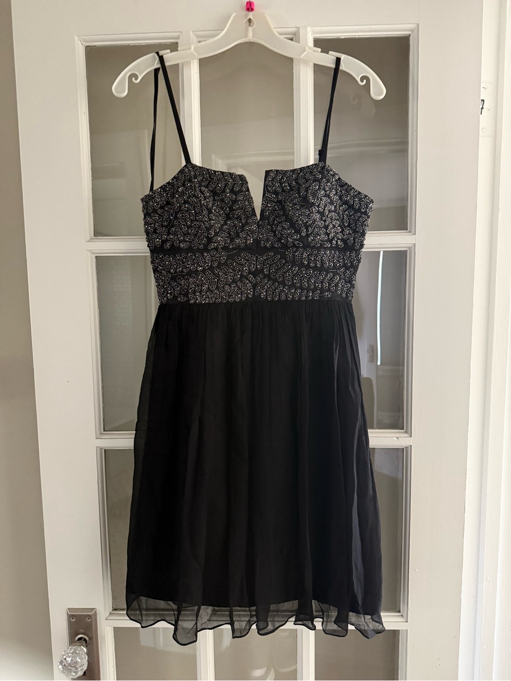 Vintage Adrianna Papell Black and Silver Beaded Chiffon Cocktail Dress